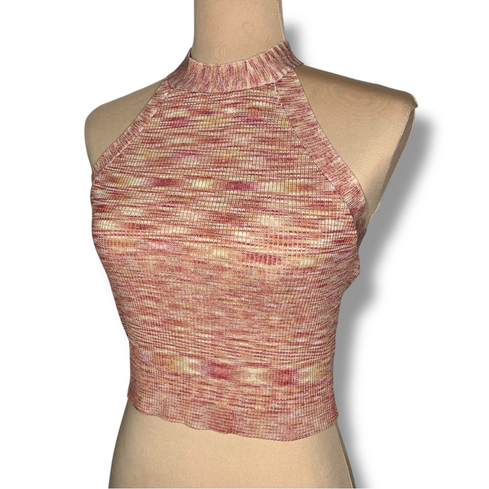 Orange Red Multi Color Knit Halter Top